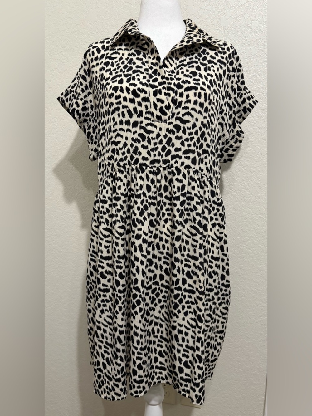 Umgee Black and cream Leopard Print babydoll dress
